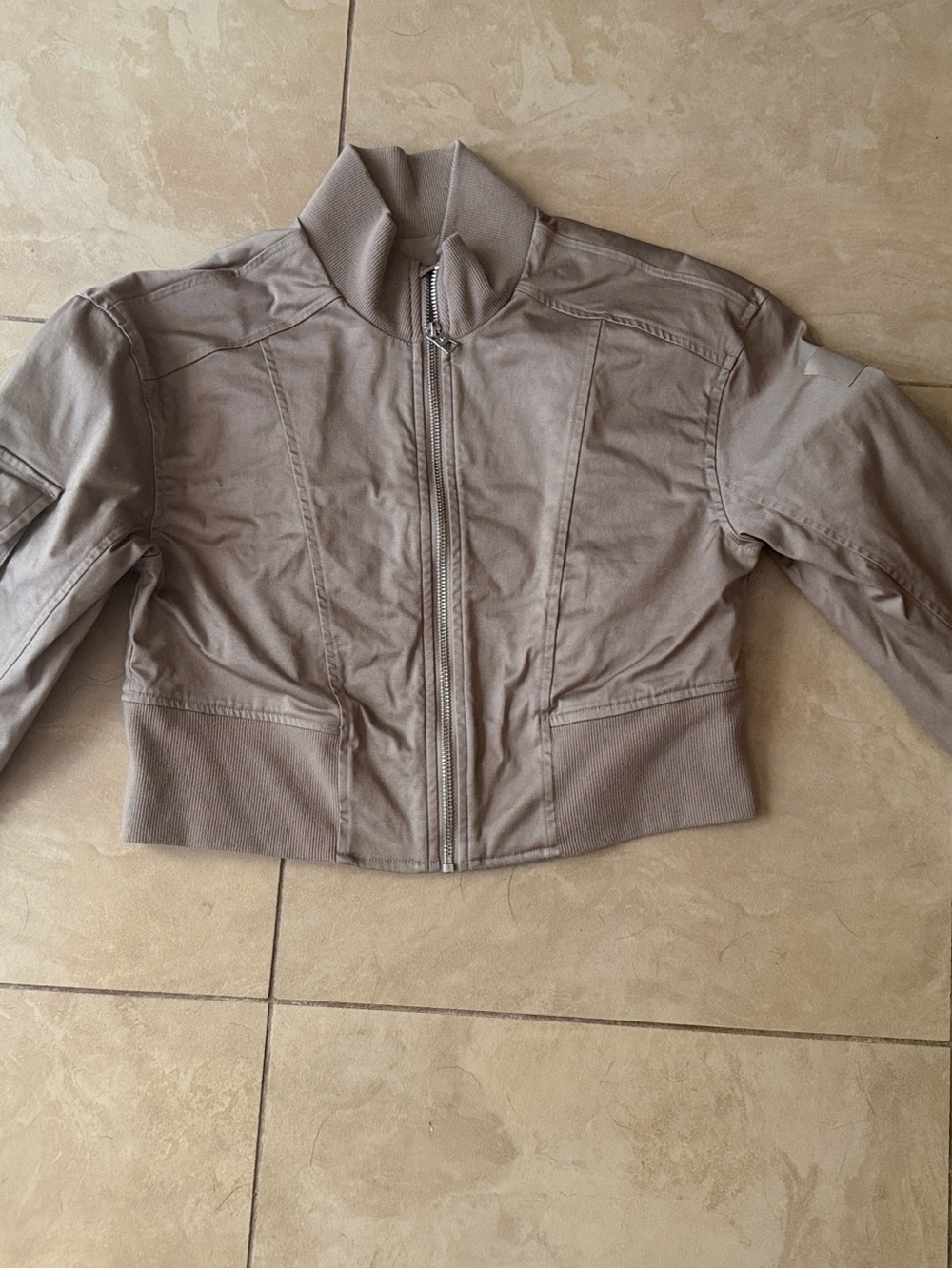 ALO Yoga Taupe Bomber Jacket with Rib Trim